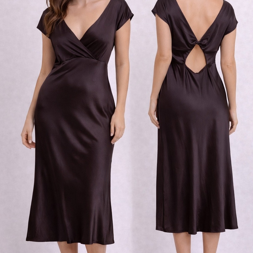 Chic Black Satin Midi Dress